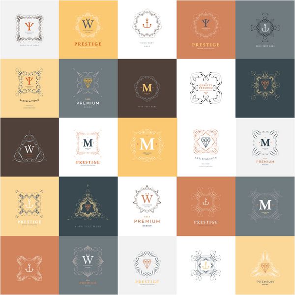 چارچوب های قدیمی برای لوگوهای لوکس رستوران هتل بوتیک یا هویت تجاری سلطنتی طراحی هرالدیک با عناصر طراحی زیبا شکوفا می شود وکتور الگوی تصویر