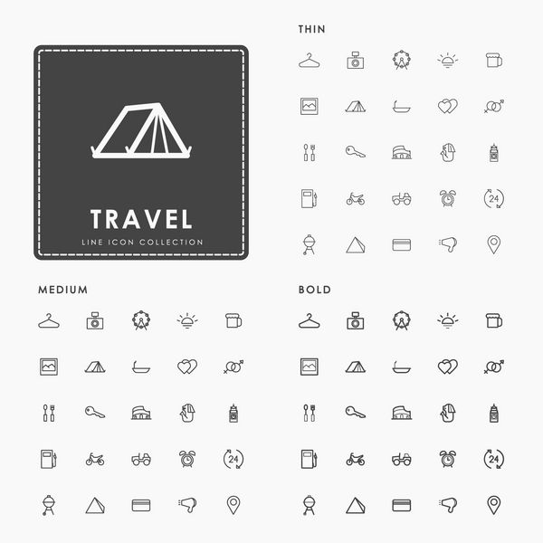 سفر و تعطیلات بر اساس مفهوم آیکون خط باریک متوسط و جسورانه