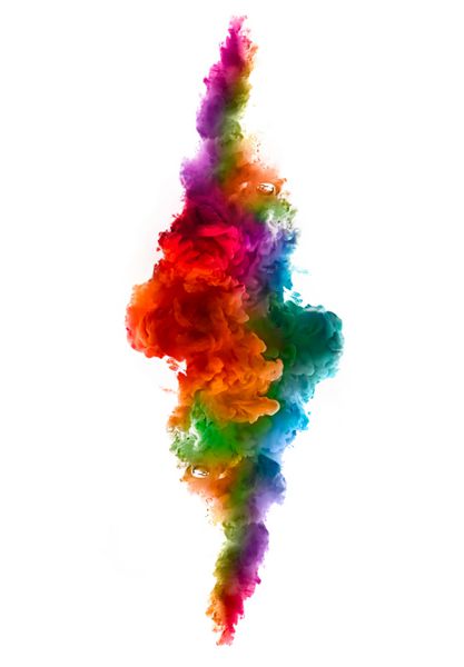 جوهر در آب جدا شده در زمینه سفید رنگین کمان رنگ ها طراحی قالب با متن نمونه انفجار رنگ