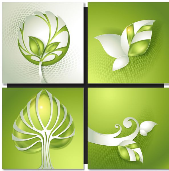 مجموعه ای از زمینه های سبز انتزاعی با درخت کاغذ مفهوم سبز محیط زیست کارت بهار تابستان
