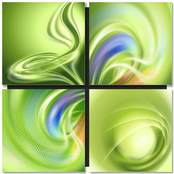 مجموعه ای از پس زمینه بردار موج سبز انتزاعی با عنصر رنگین کمان