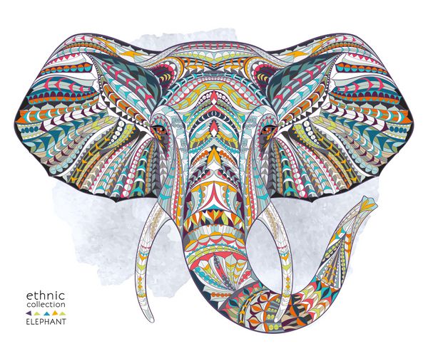طراحی سر فیل با نقش و نگار رنگی
