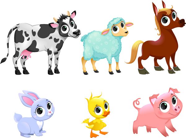 حیوانات مزرعه خنده دار وکتور کارتون شخصیت های جدا شده