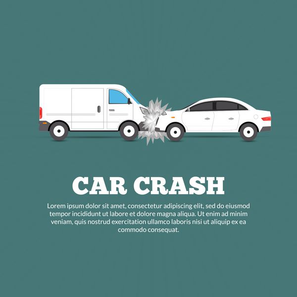 پوستر تصادف تصادف رانندگی با دو تصویر بردار تخت اتومبیل آسیب دیده