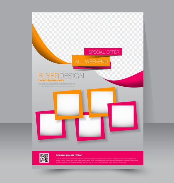 قالب برگه جزوه تجاری پوستر A4 قابل ویرایش برای طراحی آموزش ارائه وب سایت جلد مجله رنگ صورتی و نارنجی