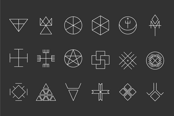 مجموعه ای از اشکال هندسی پس زمینه هیپستر شیک و لوگو دین فلسفه معنویت مجموعه نمادهای غیبت