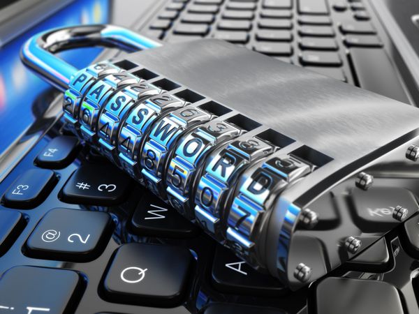 مفهوم امنیت اینترنت لپ تاپ و قفل ایمن با رمز عبور سه بعدی