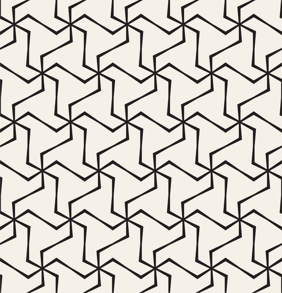 وکتور الگوی بدون درز بافت تک رنگ شیک مدرن تکرار زمینه انتزاعی با عناصر مثلثی پیچ خورده کاشی های هندسی سیاه و سفید