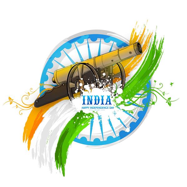 توپ براق با رنگ رنگ پرچم ملی و چرخ آشکا برای جشن روز استقلال هند