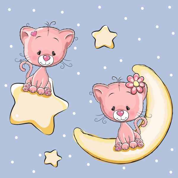 کارت ولنتاین با گربه های عاشقان روی ماه و ستاره