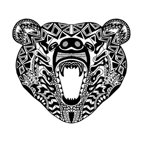 خرس سبک زنتاگل حیوانات ابله سیاه و سفید کشیده شده با دست وکتور با الگوهای قومی طراحی تاتو آفریقایی هندی توتم طرحی برای آواتار پوستر چاپ یا تی شرت