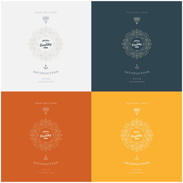 مجموعه ای از قاب های قدیمی برای لوگوهای لوکس رستوران ال بوتیک یا هویت تجاری سلطنتی طراحی هرالدیک با شکوفایی عناصر طراحی زیبا الگوی وکتور