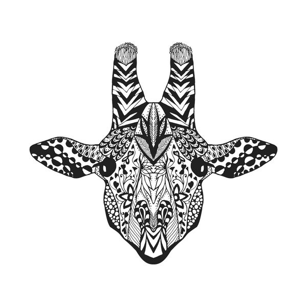 زرافه تلطیف شده زنتاگل حیوانات ابله کشیده شده با دست وکتور با الگوهای قومی طراحی آفریقایی هندی توتم تاتو طرحی برای آواتار پوستر چاپ یا تی شرت