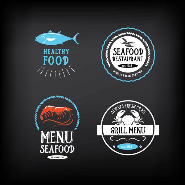 منوی غذاهای دریایی و عناصر طراحی نشان