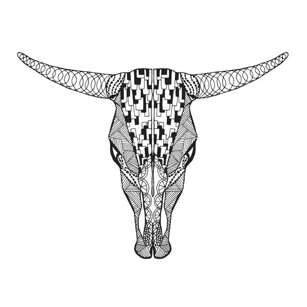 جمجمه گاو نر تلطیف شده حیوانات ابله کشیده شده با دست وکتور با الگوهای قومی طراحی آفریقایی هندی توتم تاتو طرحی برای آواتار پوستر چاپ یا تی شرت