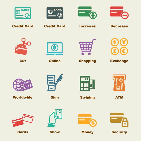 عناصر کارت اعتباری نمادهای اینفوگرافیک برداری