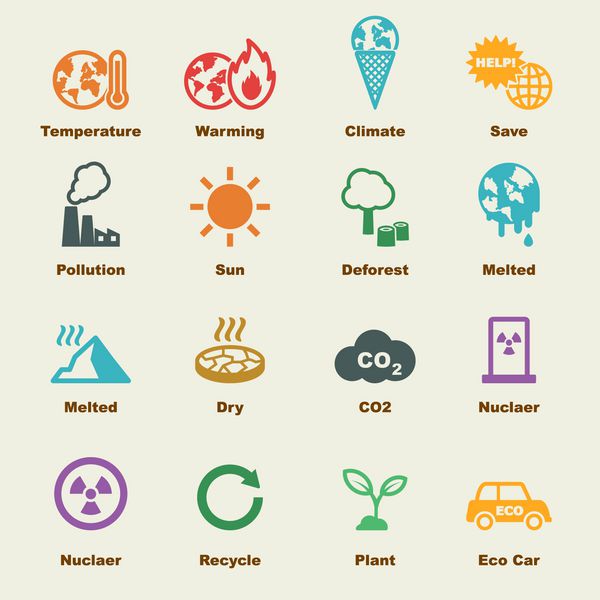 عناصر گرمایش جهانی نمادهای اینفوگرافیک برداری
