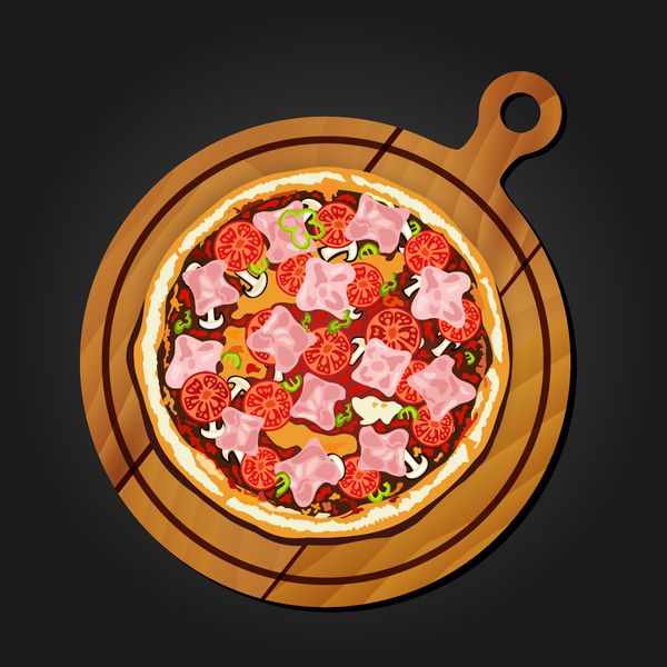 پیتزا روی تخته روی پس زمینه سیاه eps 0