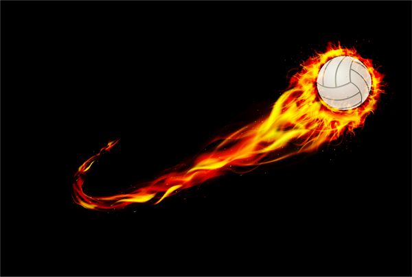 والیبال آتشین با زمینه مشکی بردار