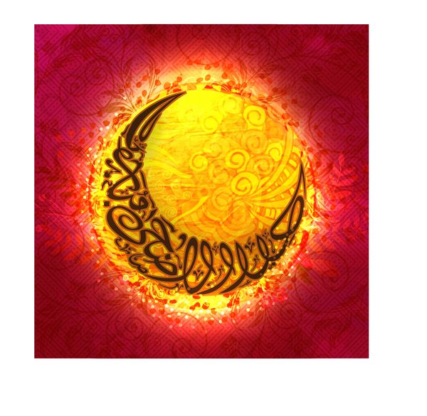 خوشنویسی شیک عربی اسلامی متن عید قربان مواک به شکل هلال ماه روی طرح گل براق تزئین شده پس زمینه جشن جامعه مسلمانان جشن قربانی