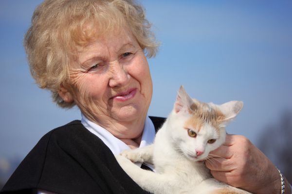 پرتره زن سالخورده با گربه در آسمان
