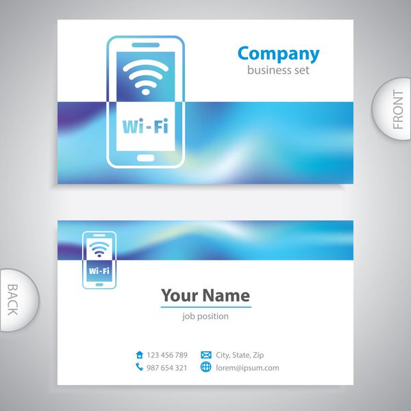 کارت ویزیت - نماد وای فای - اتصال برای گوشی هوشمند یا رایانه لوحی - ارائه شرکت