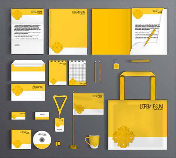 طراحی قالب هویت شرکتی با گل زرد لوازم التحریر ست تجاری