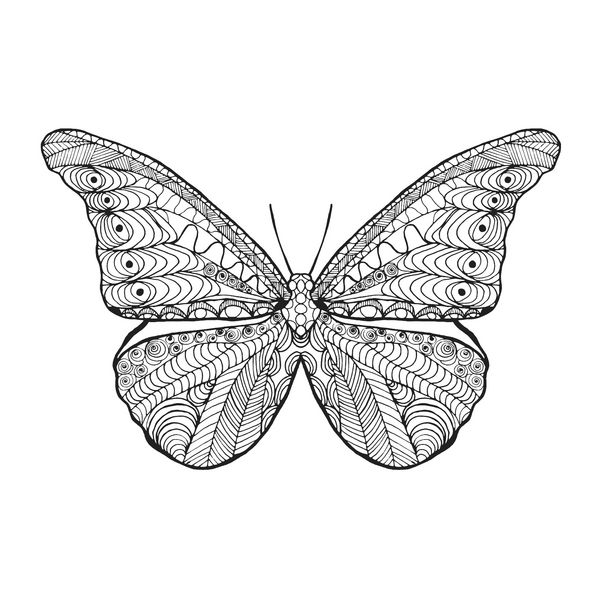 پروانه تلطیف شده zentangle حیوان ابله کشیده سفید سیاه و سفید وکتور با الگوهای قومی طراحی قبیله ای آفریقایی هندی توتم طرح برای صفحه رنگ آمیزی پوستر چاپ تی شرت