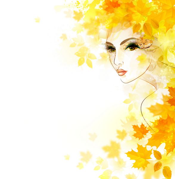 زن زیبا در دایره برگ های پاییزی