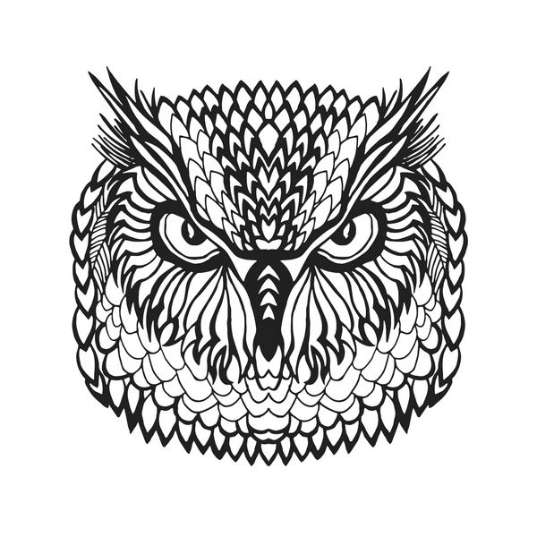 سر جغد عقاب تلطیف شده زنتاگل پرنده ها ابله سیاه و سفید کشیده شده با دست وکتور با الگوهای قومی آفریقایی هندی توتم قبیله ای طراحی طرح برای آواتار پوستر چاپ تی شرت