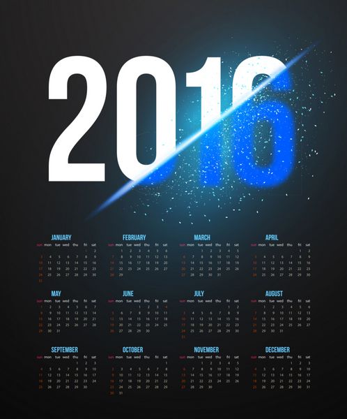 تصویر تقویم سال جدید 2016 با اثر انفجار پس زمینه وکتور سال نو مبارک