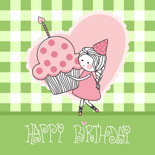 کارت تبریک تولد با دختر با کیک کوچک