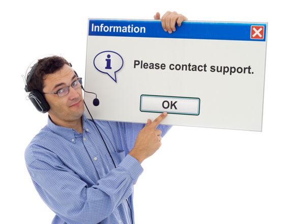 مرد دوستانه از پشتیبانی نشان دادن پیام کامپیوتر - به راحتی قابل ویرایش - جدا شده