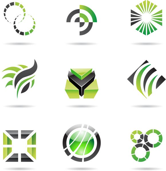 نمادهای مختلف انتزاعی سبز جدا شده در پس زمینه سفید