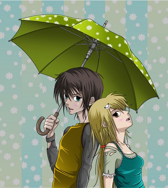 دختر و پسر ناز با چتر و پس زمینه زیبا