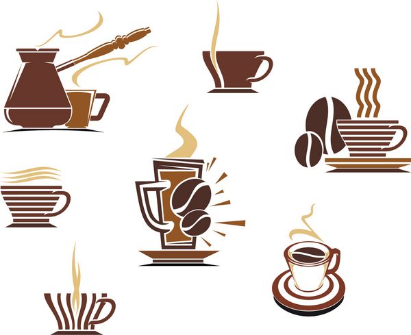 نمادها و نمادهای قهوه و چای برای طراحی غذا مانند لوگو نسخه jpeg نیز موجود است