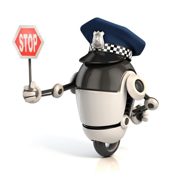 روبات پلیس راهنمایی و رانندگی که علامت ایست را در دست دارد