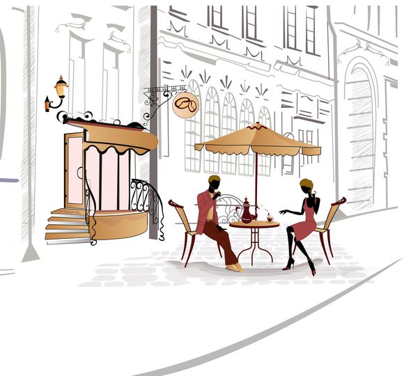 مجموعه ای از کافه های خیابانی در طرح ها
