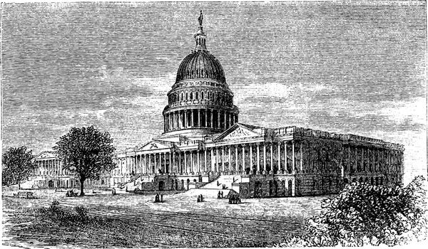 کاپیتول ایالات متحده در واشنگتن دی سی ایالات متحده آمریکا تصویر حکاکی قدیمی دایره المعارف trousset 1886 - 1891