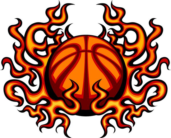 تصویر وکتور قالب بسکتبال با شعله های آتش