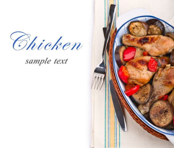 مرغ خوشمزه با سبزیجات راتاتویی در فر با نمونه متن