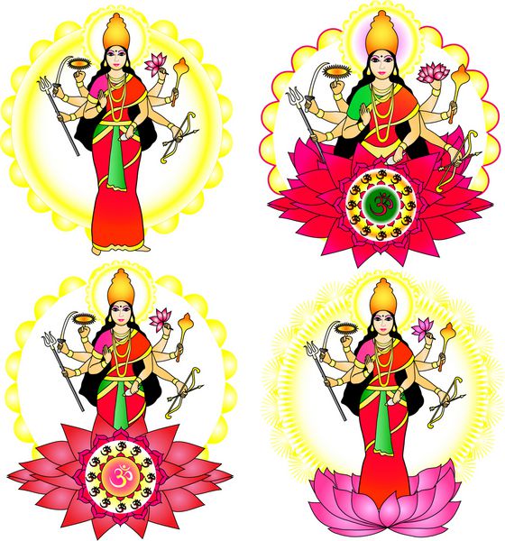 مجموعه ای از تصاویر وکتور الهه دورگا هندی