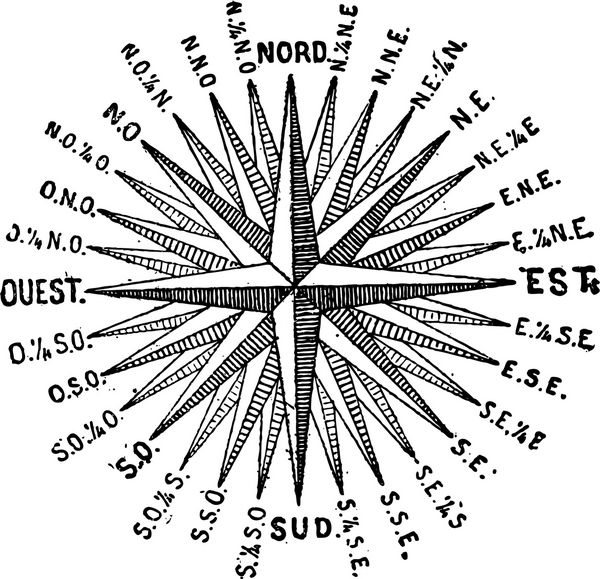 رز قطب نما یا ویندروز تصویر حکاکی شده قدیمی فرهنگ لغات و اشیا - لاریو و فلوری - 1895