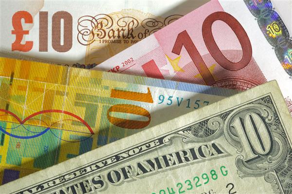 دلار فرانک یورو پول پوند از ایالات متحده آمریکا اروپا سوئیس انگلستان