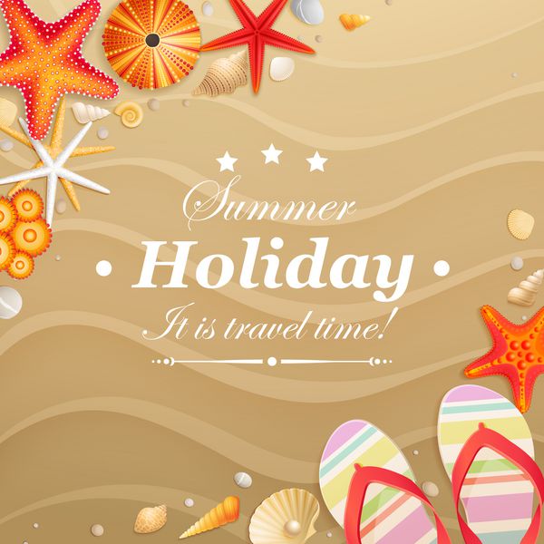 کارت تبریک تعطیلات با صدف ستاره دریایی و pl برای متن