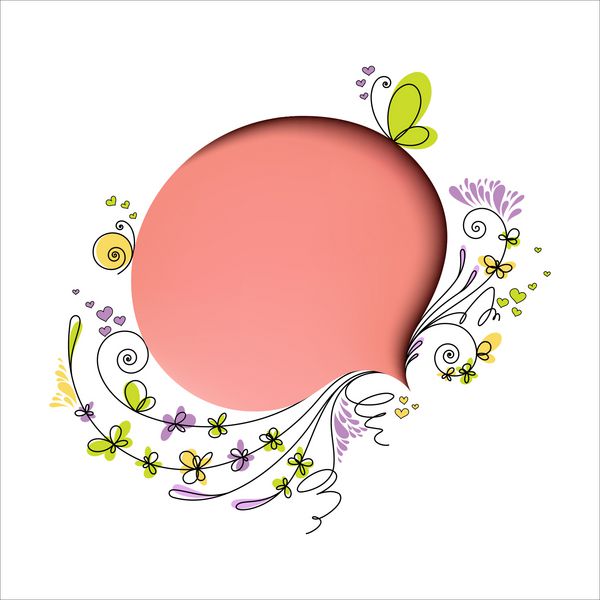 حباب گفتار صورتی با عناصر گلدار در زمینه سفید