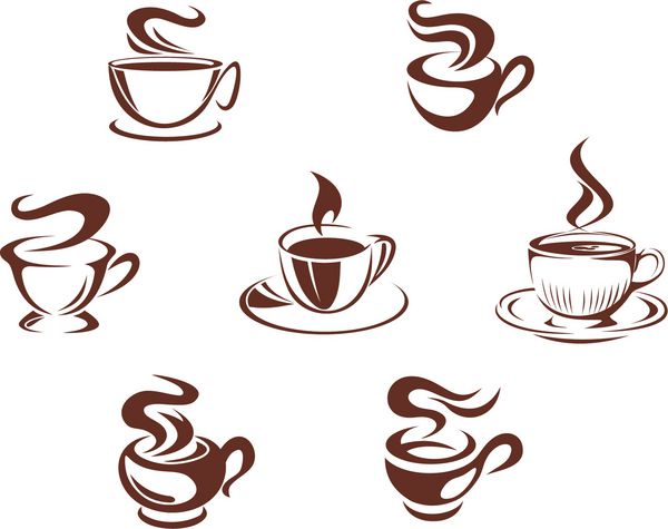 نمادهای فنجان و لیوان قهوه ایزوله شده در پس زمینه سفید چنین لوگو نسخه jpeg نیز در گالری موجود است