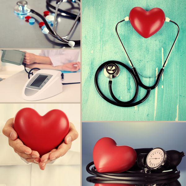 کلاژ تصاویر پزشکی مفهوم قلب و عروق