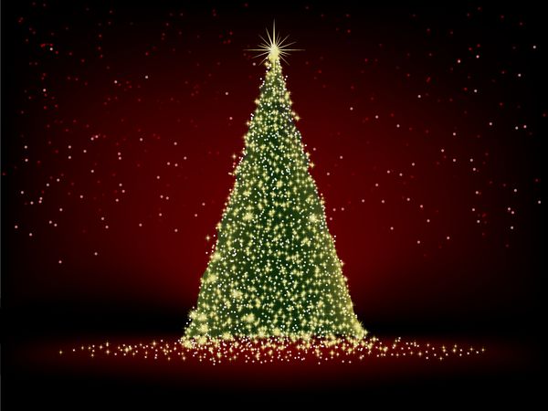 درخت کریسمس سبز انتزاعی در پس زمینه قرمز فایل وکتور گنجانده شده است