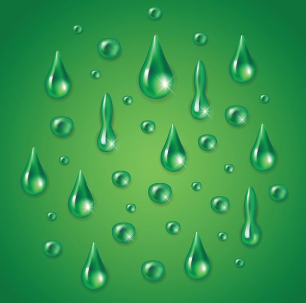 قطرات آب واقعی در پس زمینه سبز - وکتور